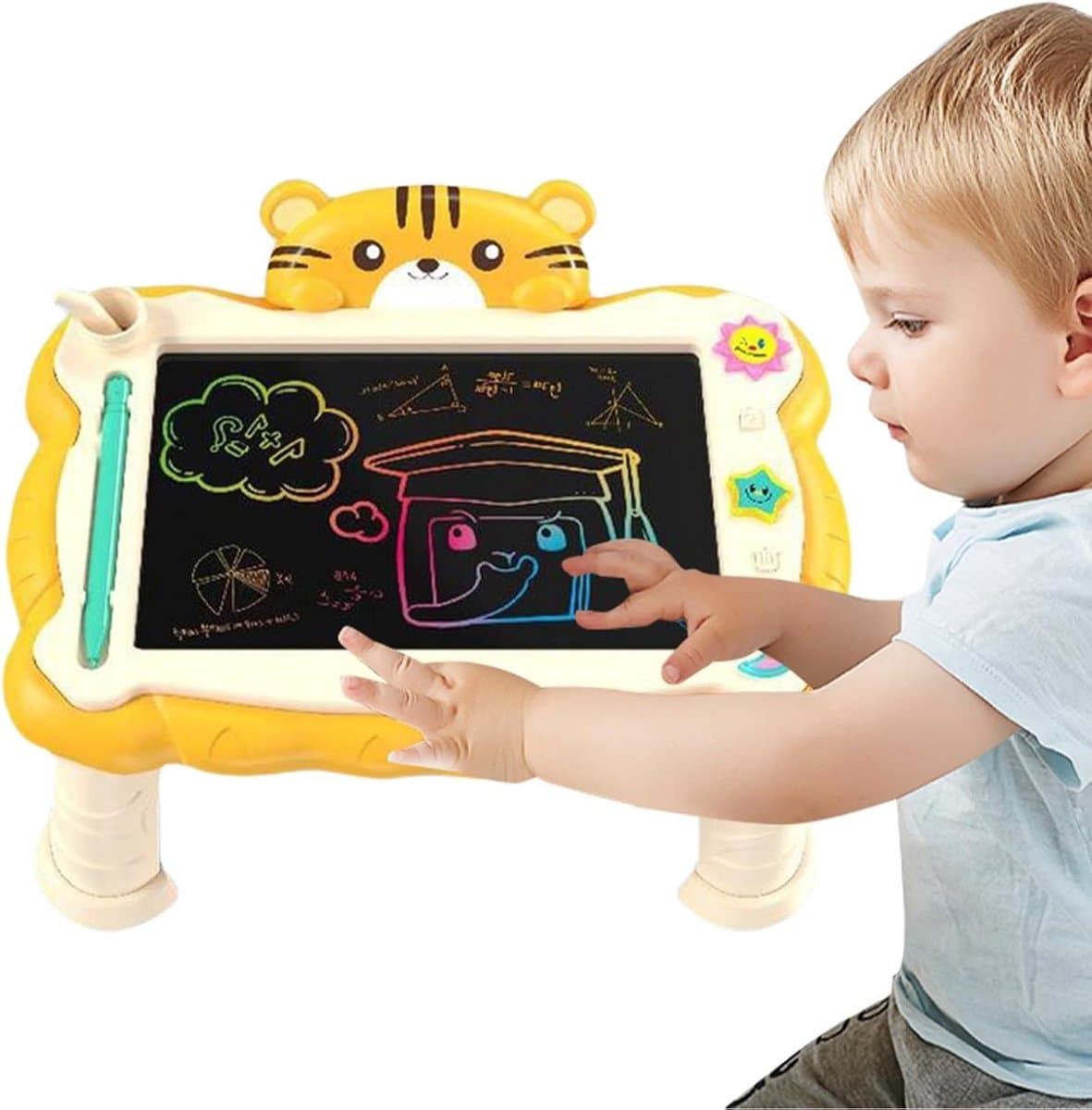LCD Schrijftablet - Tekentablet Leerbord - Handschrift Oefenen - Ultraplatte Constructie - 30.5x25x13.5 cm - Geel