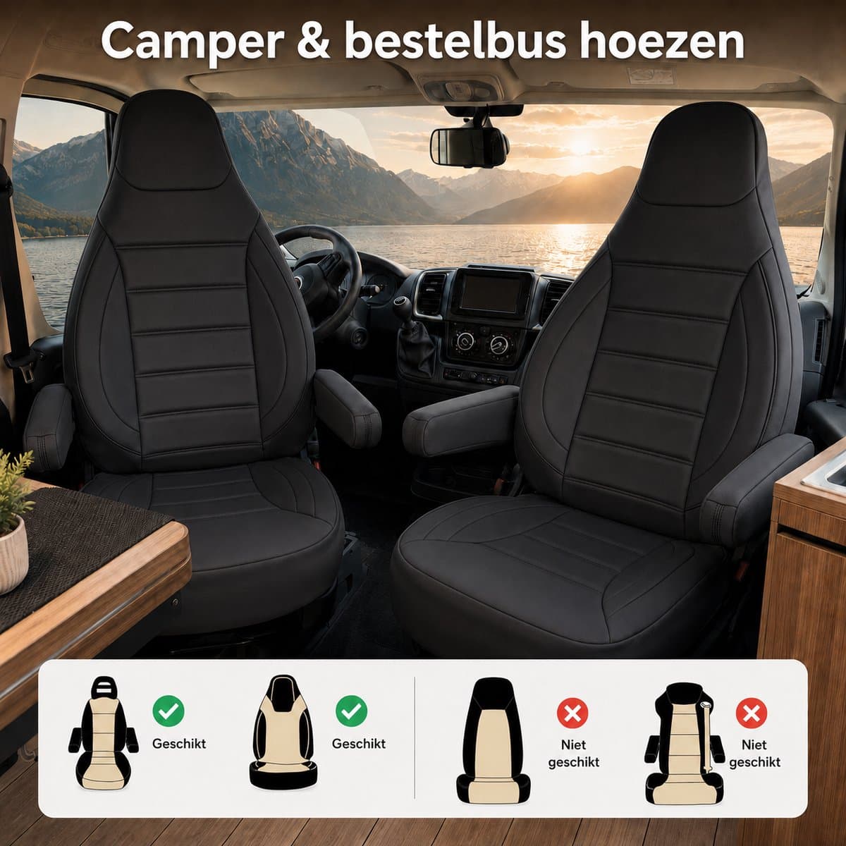Stoelhoezen Mercedes Sprinter W907 - Set van 2 - Zwart - AIM