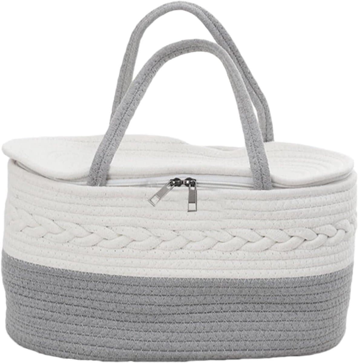 Luiermand Organizer - Baby Opbergmand - Babyartikelen Opbergen - Uitneembare Binnenscheidingswanden - 37 x 26 x 18.5 cm - Grijs