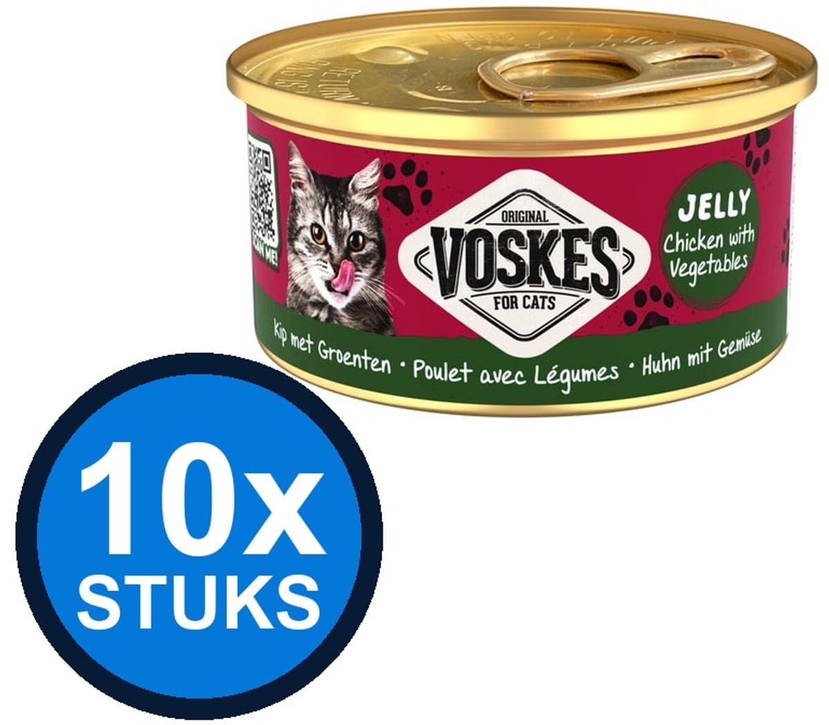 10x Voskes Gelei Kip & Groenten - Kattenvoer - Blik 85g