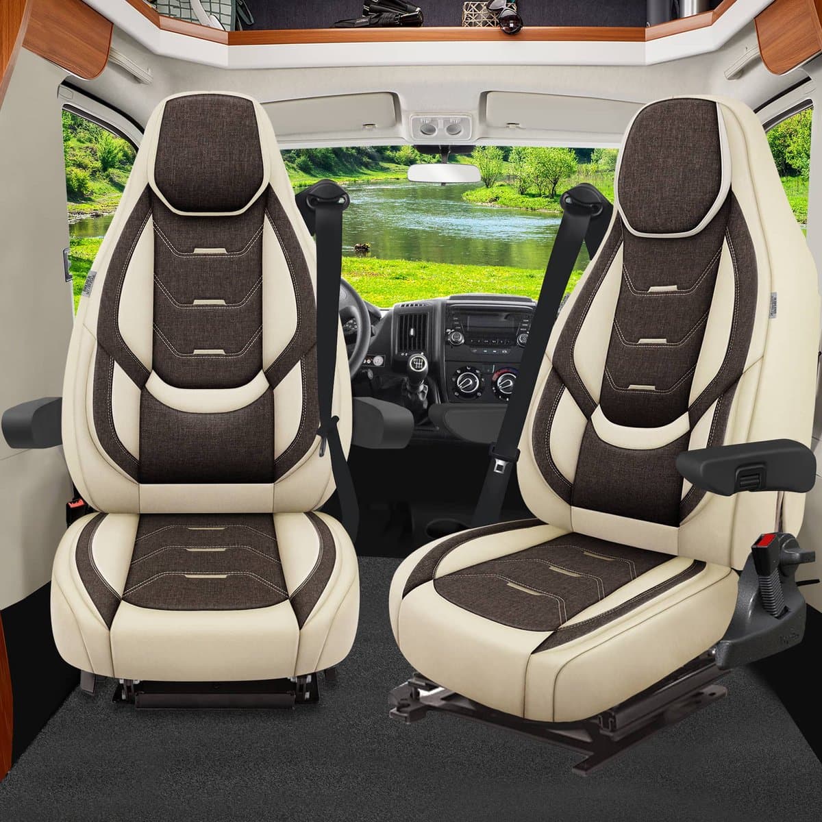 Premium Camper stoelhoezen voor Carado AH11 in Beige/Bruin (2 losse stoelen)