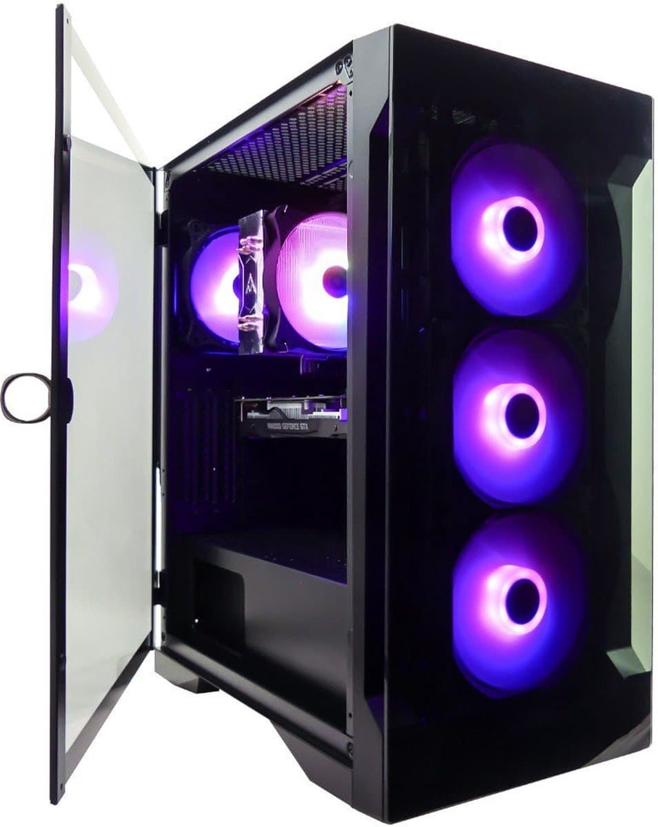 AMD Ryzen 7 8-Core RGB ELITE Game PC met RGB Tower-Cooler (hierdoor tot 25% meer CPU-prestatie), Magneet Deur en Energie Besparende 650W BRONZE Voeding - RTX 5060 8GB - 32GB RAM (Dual Channel) - 1TB M2.0 SSD - USB 300 Mbps WiFi, Gamdias Talos E2
