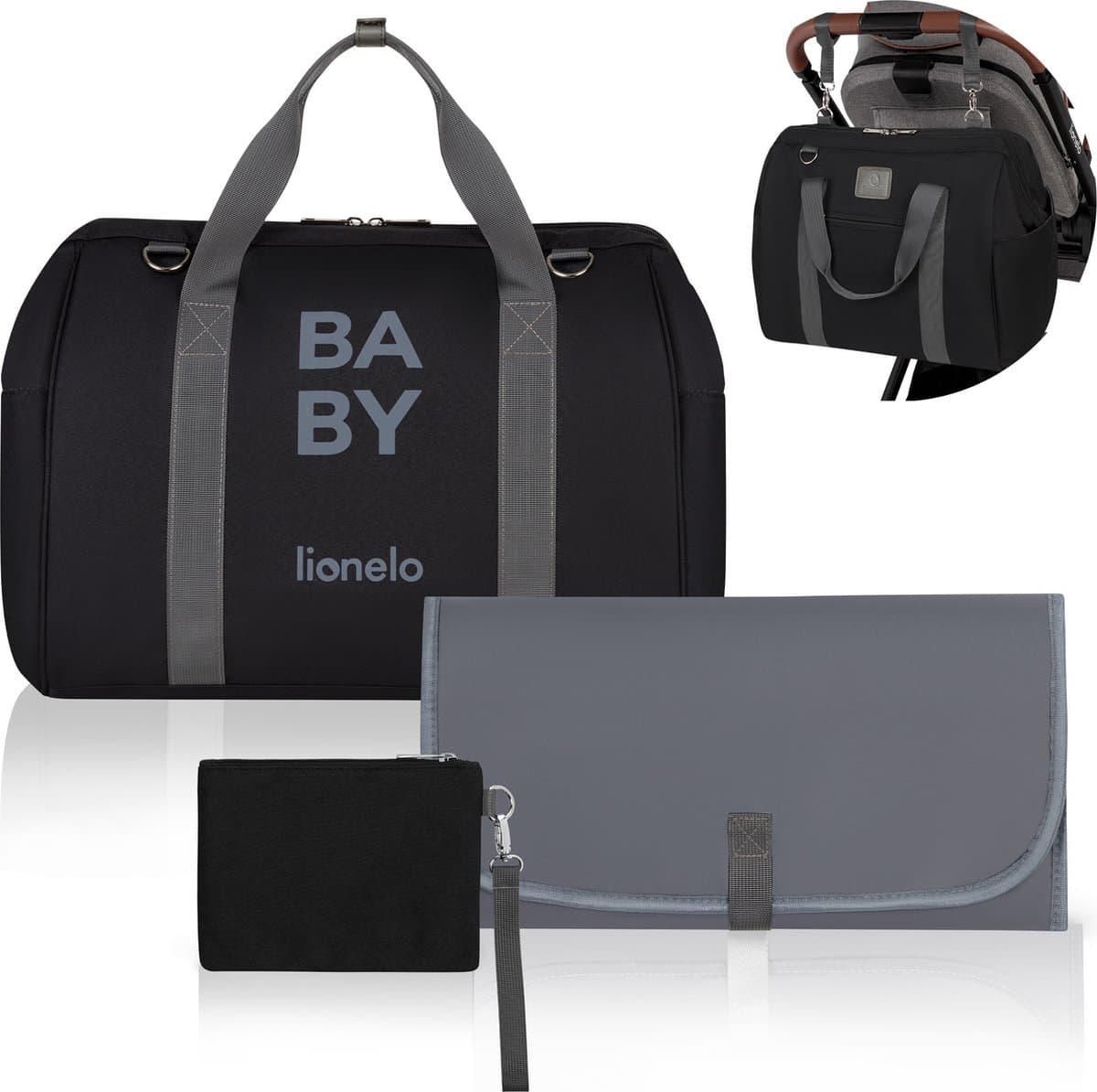 Lionelo Ida - Mom bag kinderwagentas - 2 interne thermo-zakken voor flessen - tas voor vochtige doeken - aankleedkussen -cosmeticatasje riem voor bevestiging aan de kinderwagen
