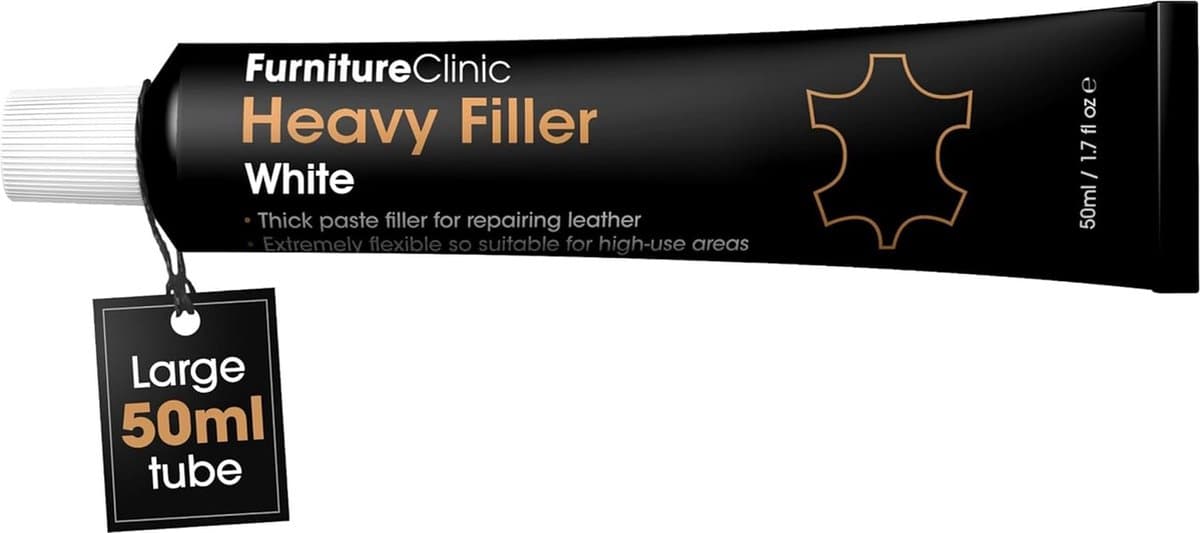 Leer Reparatie Vuller Wit – Furniture Clinic – Leer Plamuur voor Scheuren, Gaten & Krassen – Schuurbaar – 50ml – Heavy Filler Wit