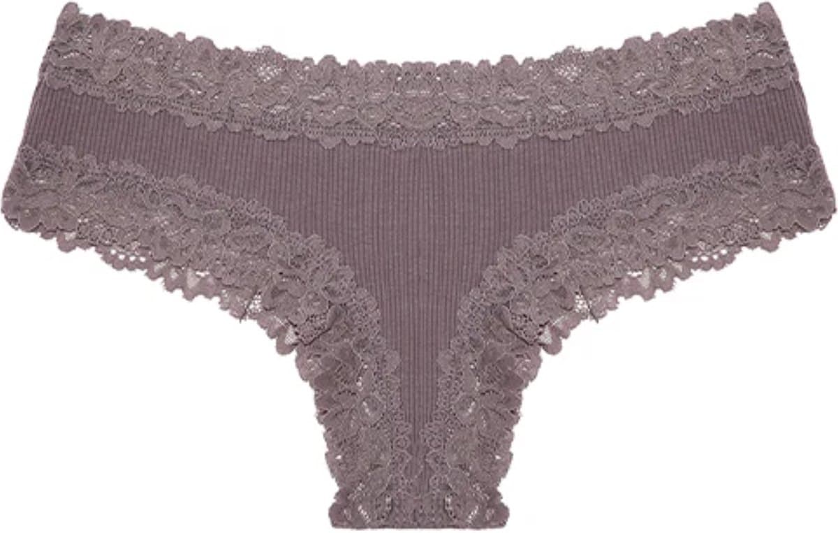 Sexy Dames Slip met Kant - Nude - Onderbroek 95% Katoen - Dames Lingerie / Ondergoed - Brazilian String - Maat L