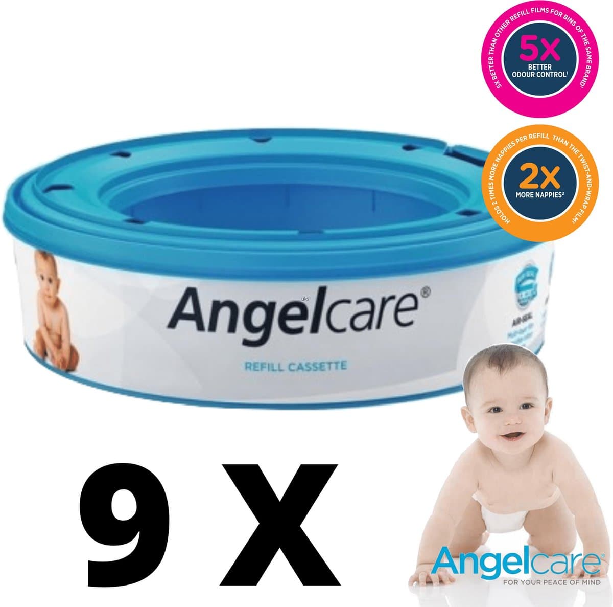 Angelcare Navulcassette Luieremmer - Originele Navul Cartridge - 9 stuks