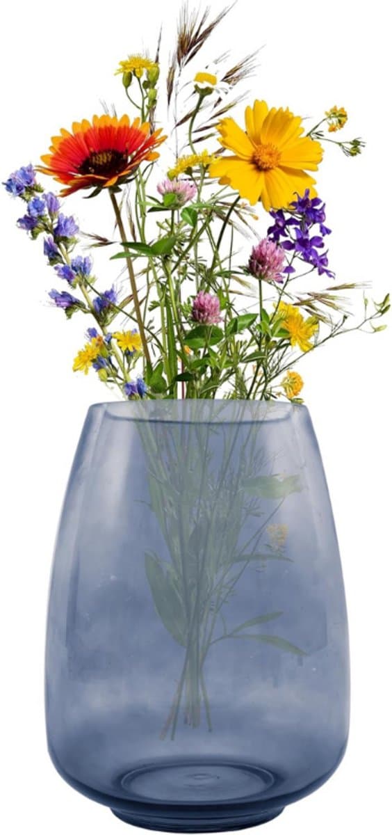 Glazen Vaas Blauw - Stijlvol Design - Home Decor Accessoire - Moderne Woondecoratie - 18.5x24.5cm - Interieurdecoratie Vaas