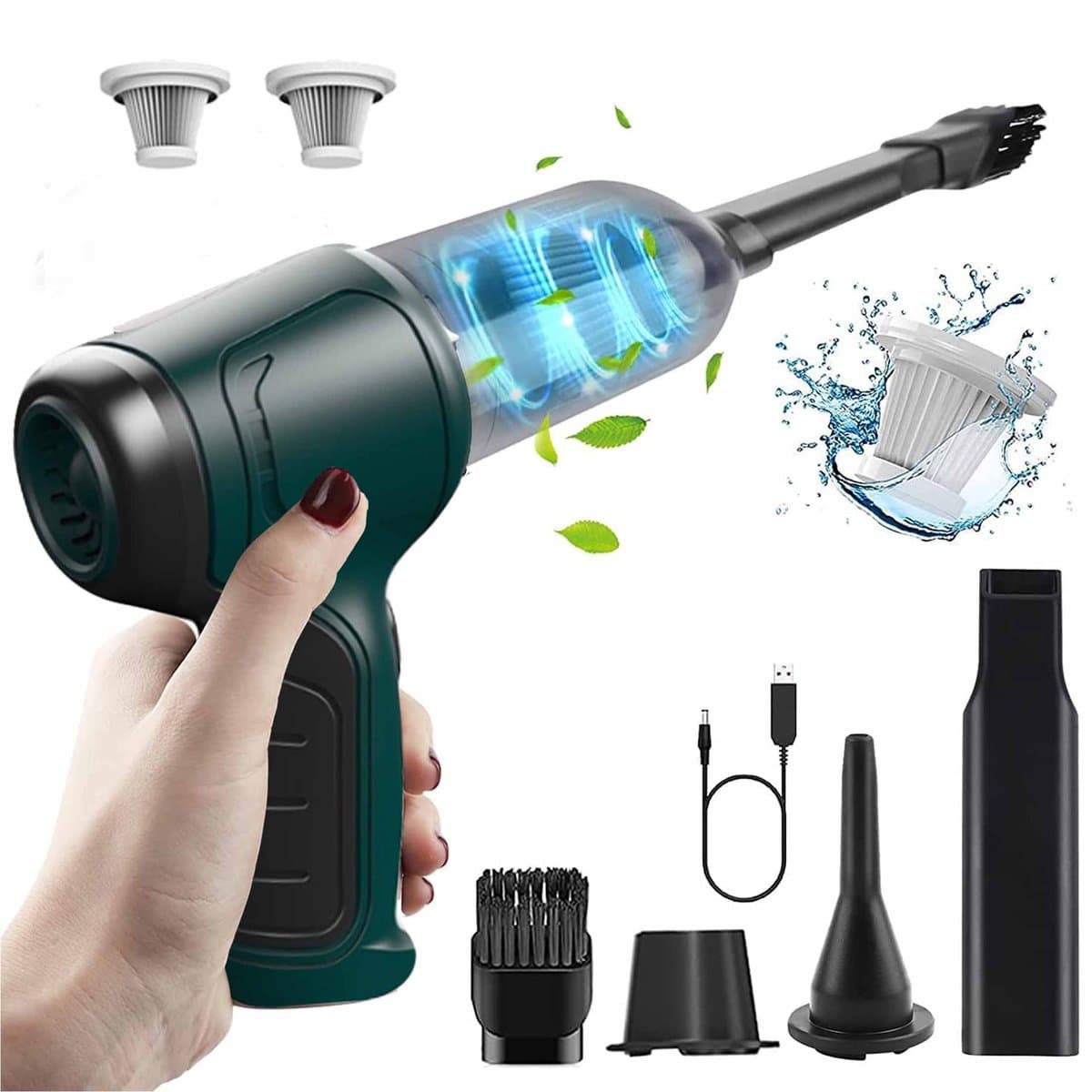 3-in-1 Oplaadbare Handstofzuiger - Droog & Wet Opzuigen + Blaasfunctie, 2000mAh Langdurige Batterij, Compatibel met Auto en Huis