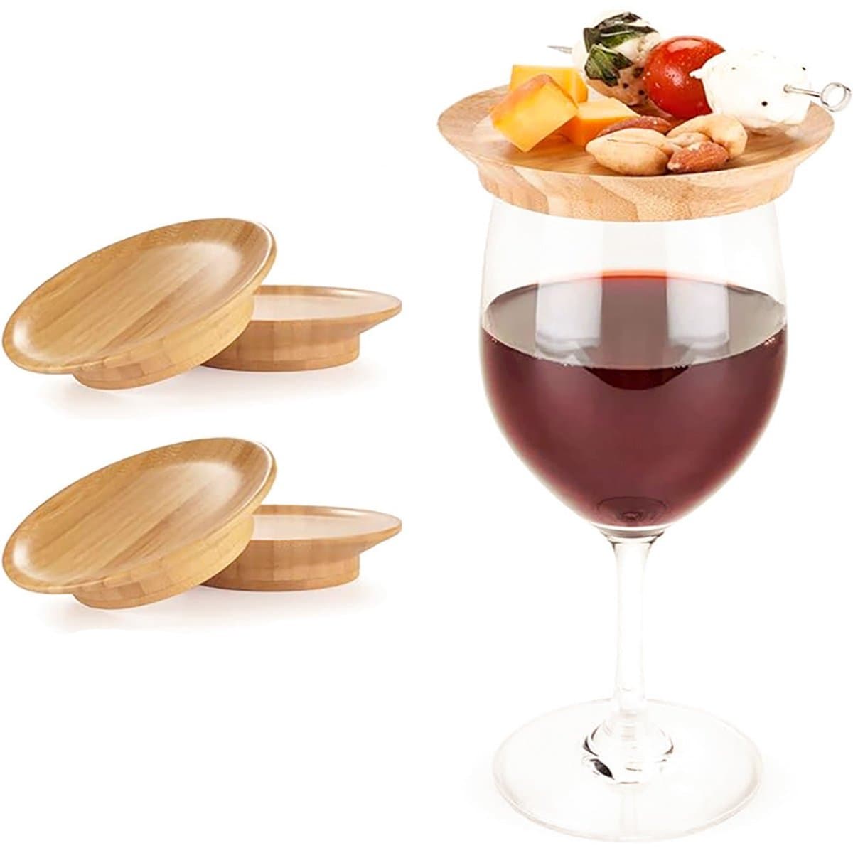 Wijnglas Bordhoes - Houten Wijnglas Middelpunten - Wijnglas Ham Bordenset - Ronde Wijnglashoes en Schoteltjes - geschikt voor Desserts, Familiediners en Feestbenodigdheden - 4 Stuks