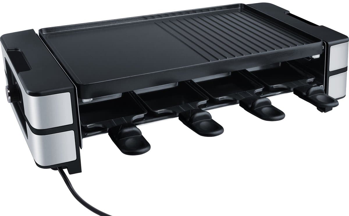 Steba RC180 Gourmetstel met omkeerbare Grill & Bakplaat - Raclette - Crepemaker 8 personen - 24x40 cm - PFAS-vrije coating - Regelbare thermostaat - incl. 8 spatels en pannetjes