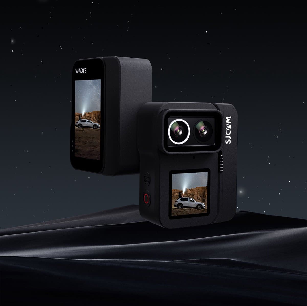SJCAM SJ10 Pro actiecamera dubbel scherm 4K video 2,33 inch touchscreen met 1,3 inch selfiescherm 6-assige gyrostabilisatie 30 m waterdicht, inclusief hoes