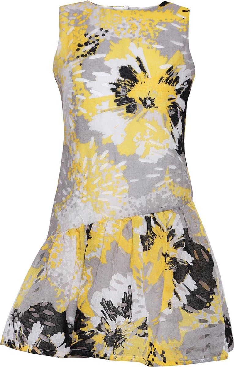 La V feestelijke jurk met vrolijke kleur Multicolor geel 158 (Valt klein)
