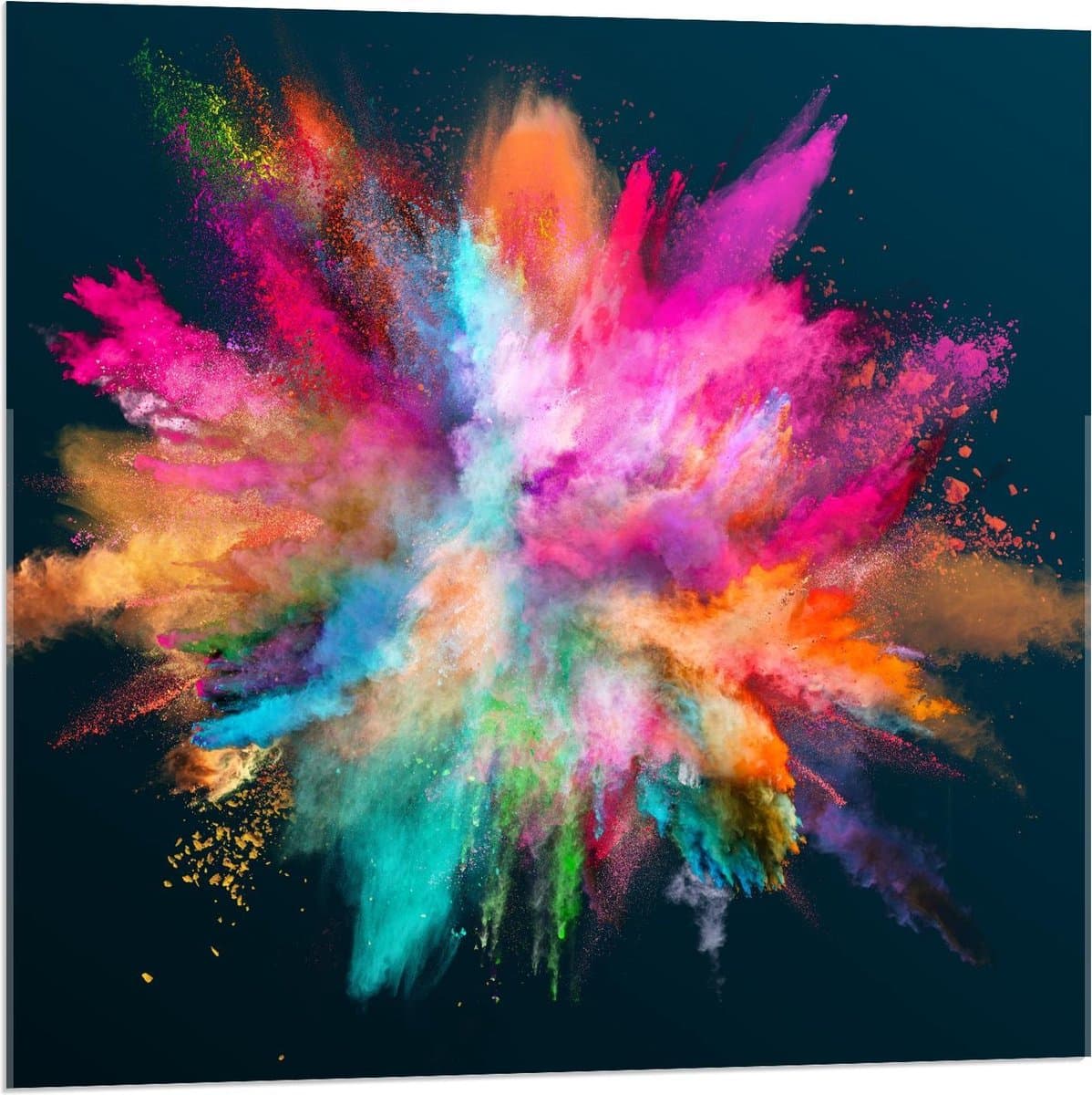Acrylglas - Gekleurde Explosie op Blauwe Achtergrond - 80x80cm Foto op Acrylglas (Wanddecoratie op Acrylglas)