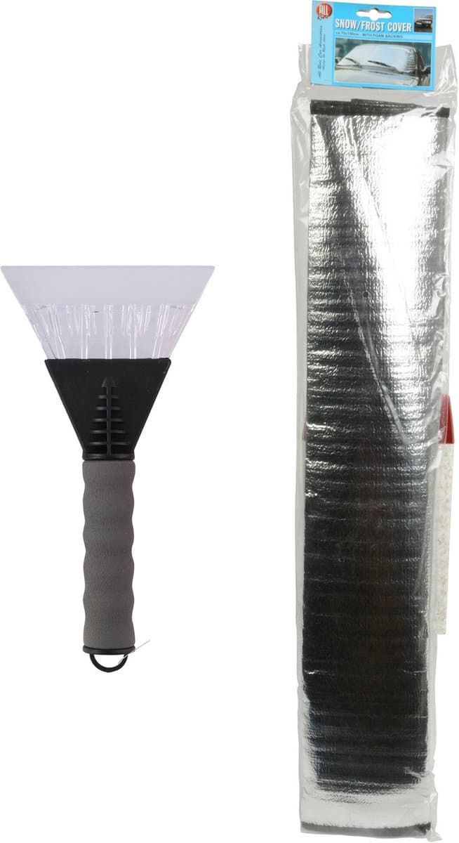 Autoramen anti bevriezing/vorst deken - 70x150 cm - ijskrabber 26x13 cm - grijs
