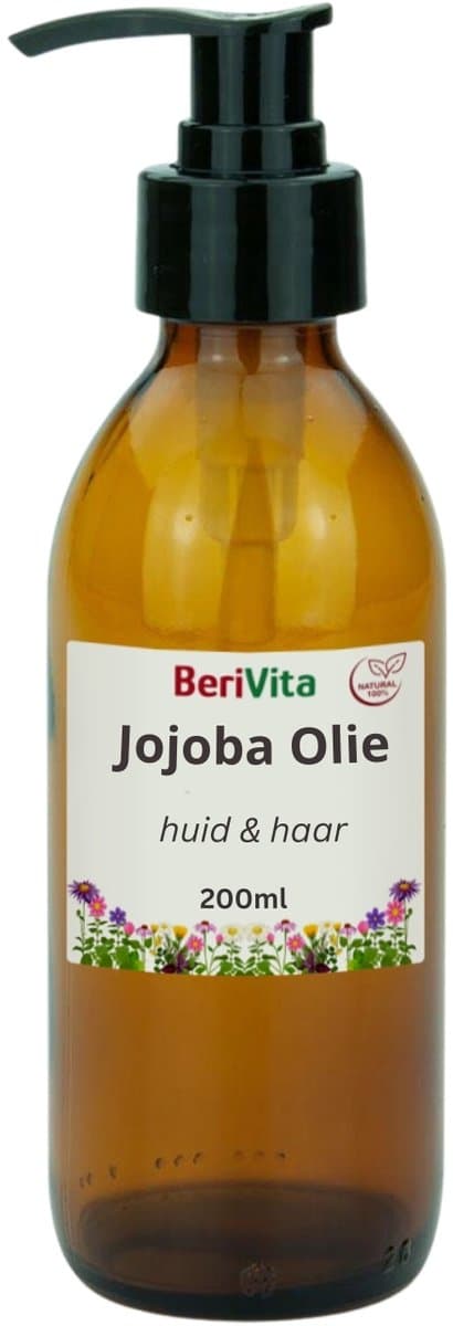 Jojoba Olie Puur 200ml Pompfles - Glas- Koudgeperste en Onbewerkte Jojoba Oil - Huidolie en Haarolie