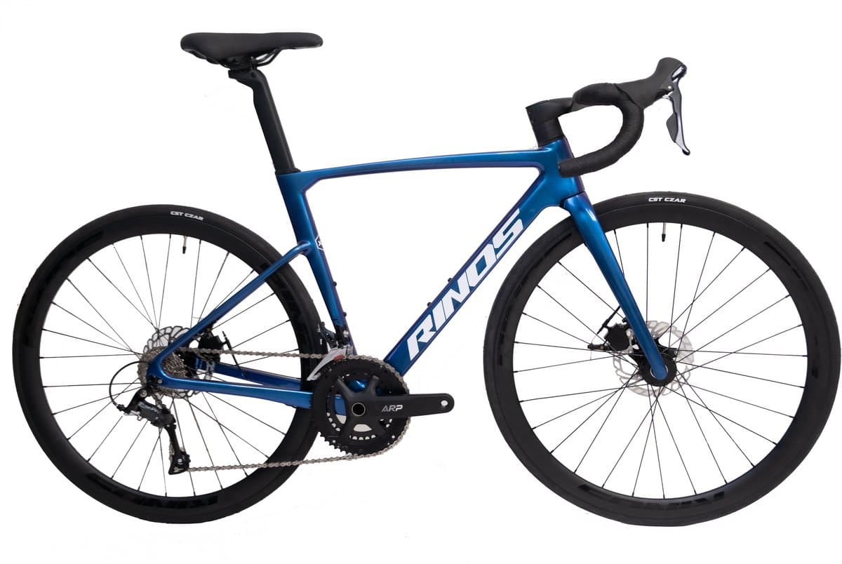 Rinos Odin 1 Carbon Road - RaceFiets - met UCI Frameset- met Shimano SORA 18 versnellingen en schijfremmen - lichte fiets voor dames en heren - 700 x 40C - Kameleon Blauw Paars XL-58