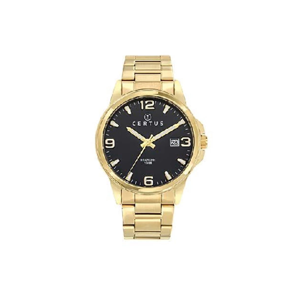 Certus-model 617024-Heren-horloge-datum-goudkleurig-zwarte wijzerplaat-diameter 40 mm-10 atm waterdicht-gemaakt in Frankrijk