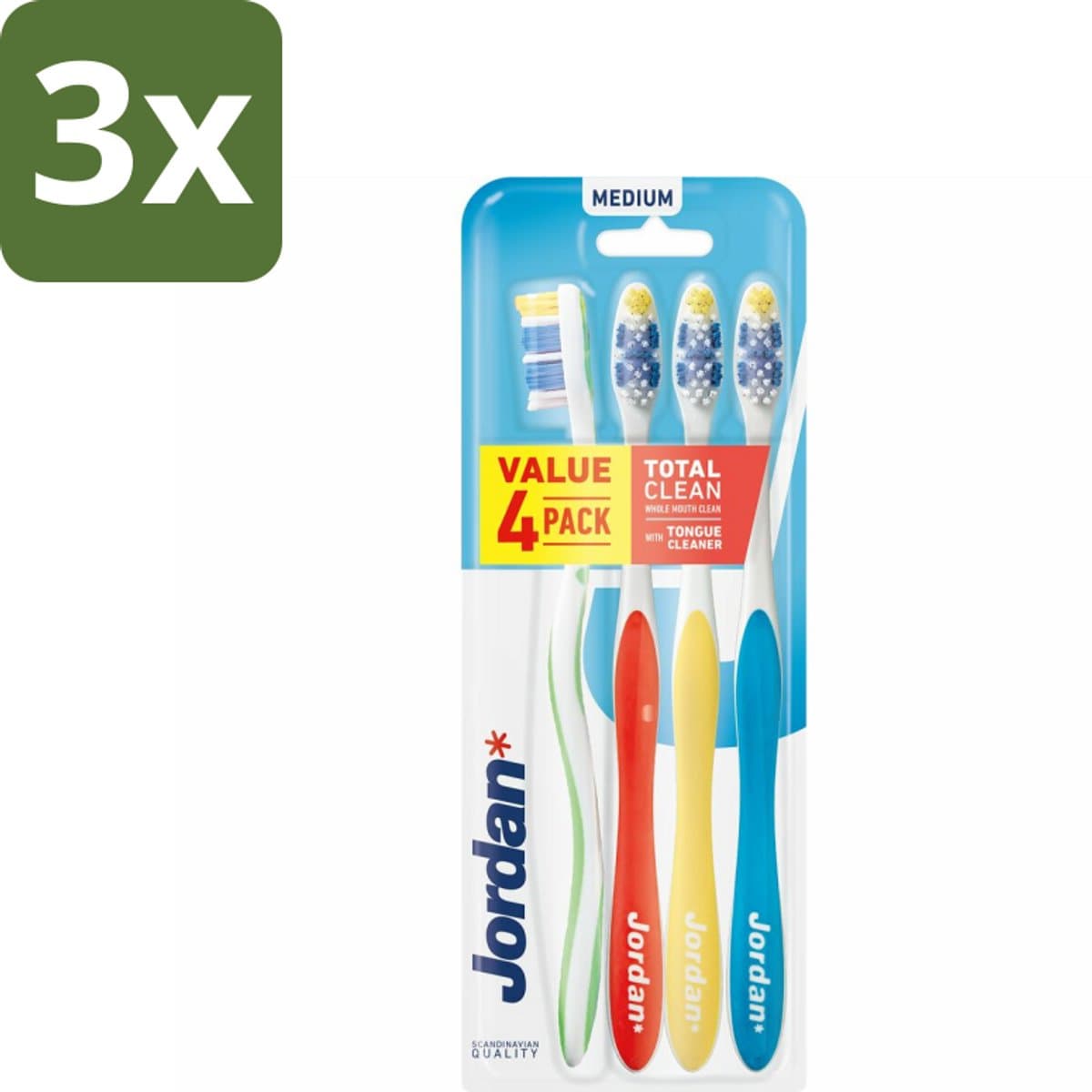 Jordan Tandenborstel Total Clean Medium 4-pack 4 stuks per verpakking - Bulkverpakking - 3 stuks
