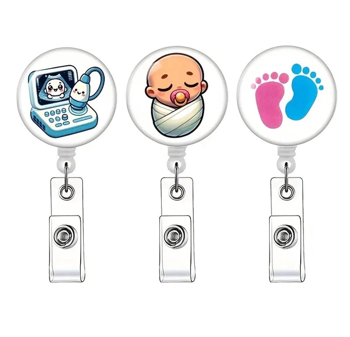 Mj Joys® - Badgehouder met trekkoord - 3-delige Set - Babyontwerp - Uitschuifbare Badgehouder met Clip - Badgehouder met afrolmechanisme - Badgehouder met trekkoord - Badge Houder - Badge - Badge houder verpleegkundige