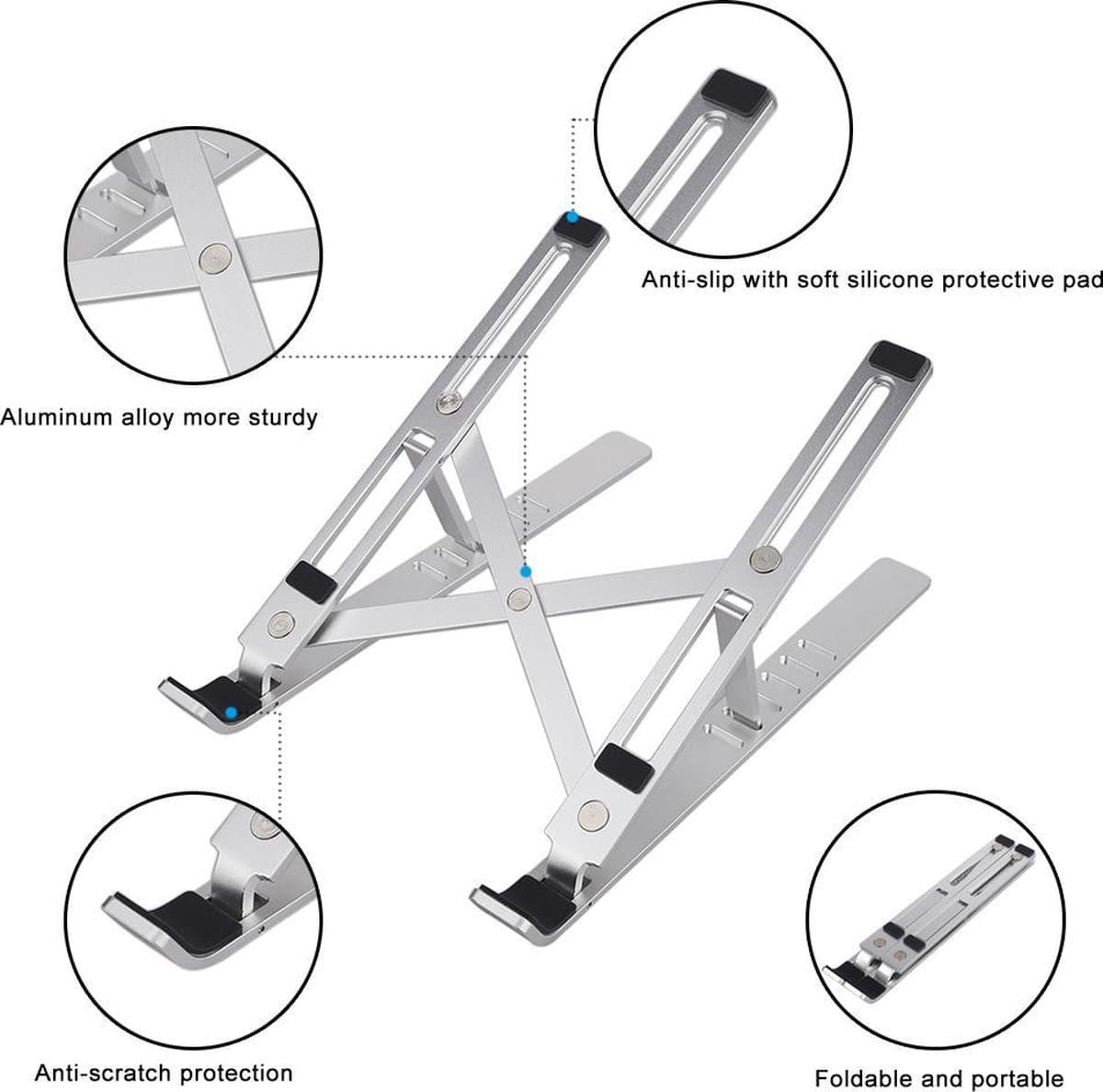 Licht Metalen Grijze Aluminium Inklapbare Laptop standaard / Ipad Standaard / Tablet Standaard