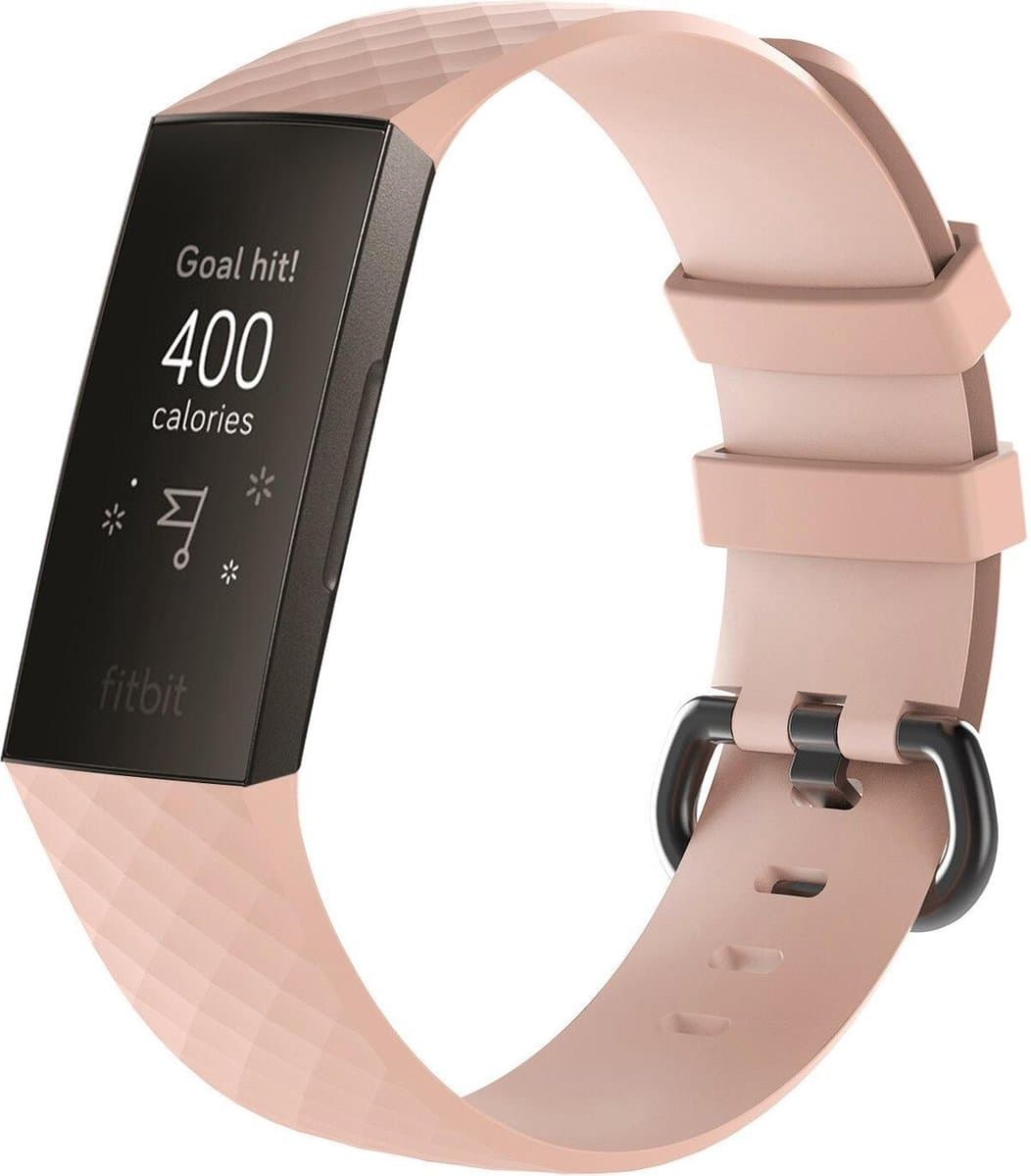 KELERINO. Siliconen bandje geschikt voor Fitbit Charge 3 / Charge 4 Roze - Small