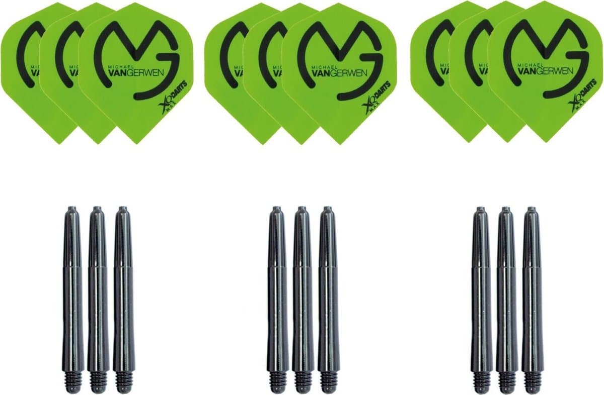 Michael van Gerwen - cadeauset - groen - dartshafts - dartflights - mvg
