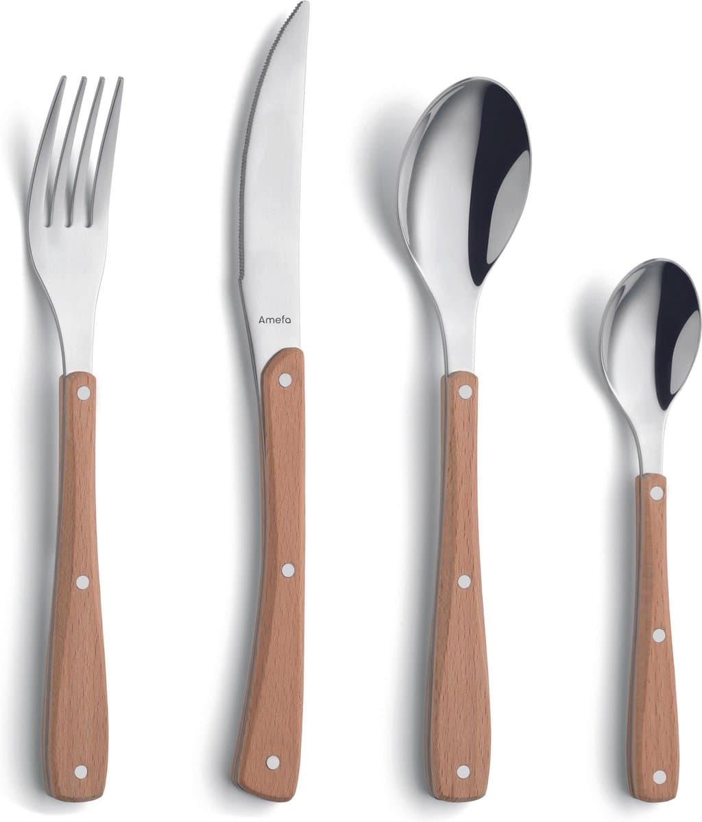 Amefa Zephyr wood - 16-delige bestekset - beukenhout-4 persoons