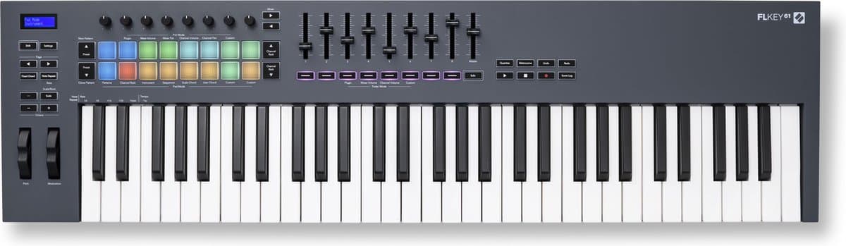 Novation Launchkey 61 MK4 - MIDI Keyboard Controller - 61 Semi-Gewogen Toetsen - 5 Octaven - 16 FSR Drumpad - 9 Faders - 8 Encoders - OLED Display - USB-C - 5-Pins MIDI