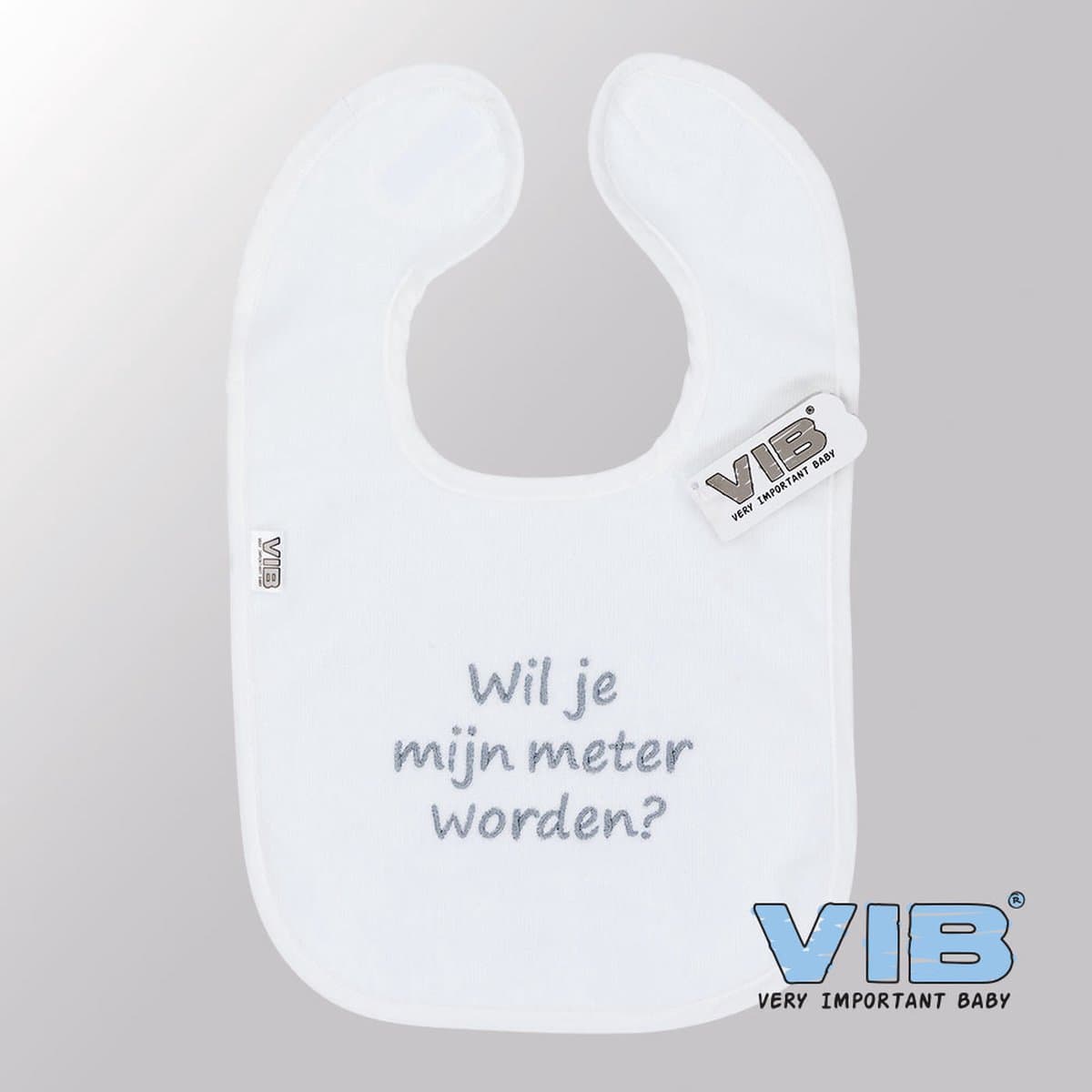 VIB® - Slabbetje Luxe velours - Wil je mijn Meter worden (Wit) - Babykleertjes - Slabbetjes - zwangerschap aankondiging - baby aankondiging