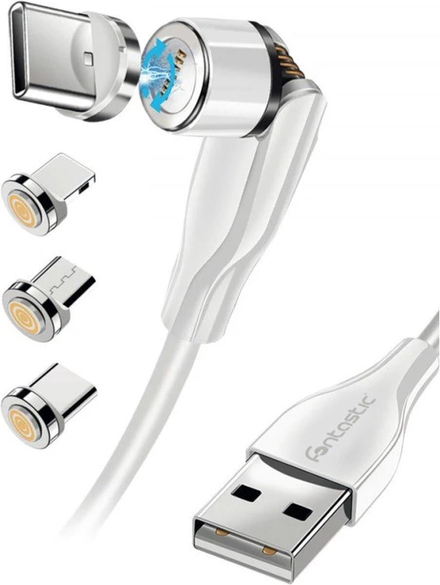 Fontastic 257063 Magnetische USB naar USB-C kabel - Micro-USB, Lightning - 1.2m - Wit