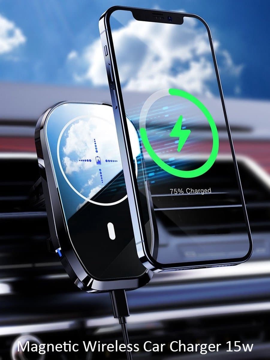 Pro Care Excellent Quality® Magnetic Draadloze Auto Telefoon Oplader (15W Snellader) - Wireless Telefoonlader - Telefoonhouder - Zwart/Aluminium