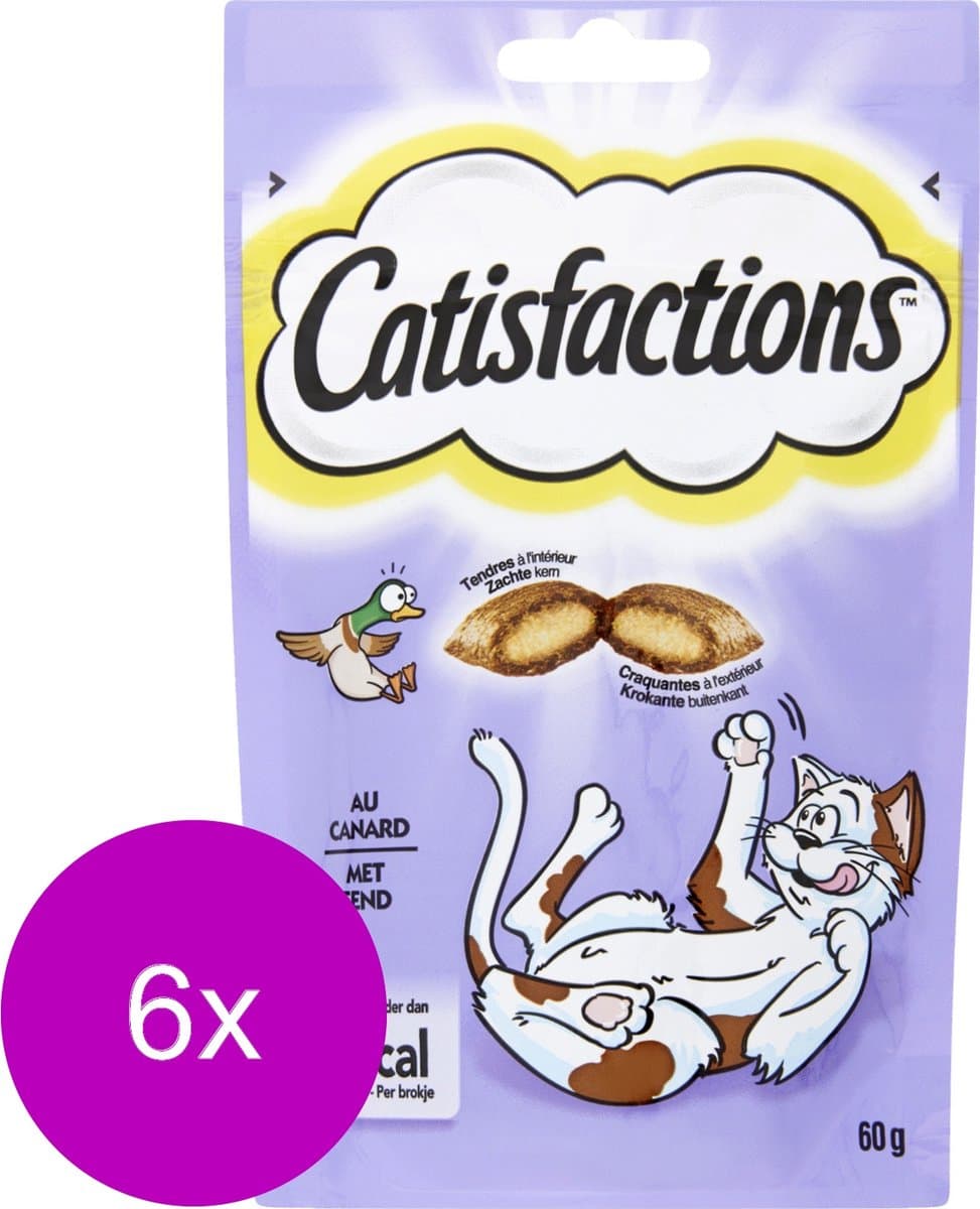 Catisfactions Kattensnoepjes 60 g - Kattensnack - 6 x Eend