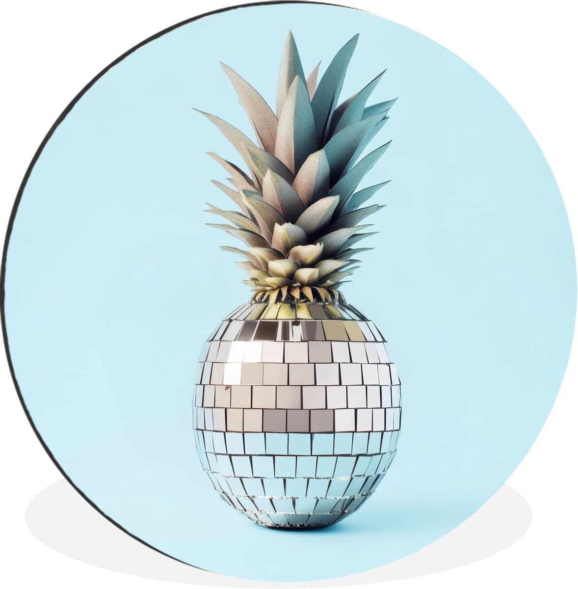 WallCircle - Wandcirkel - Muurcirkel - Blauw - Ananas - Disco - Discobal - Aluminium - Dibond - 140x140 cm - Binnen en Buiten