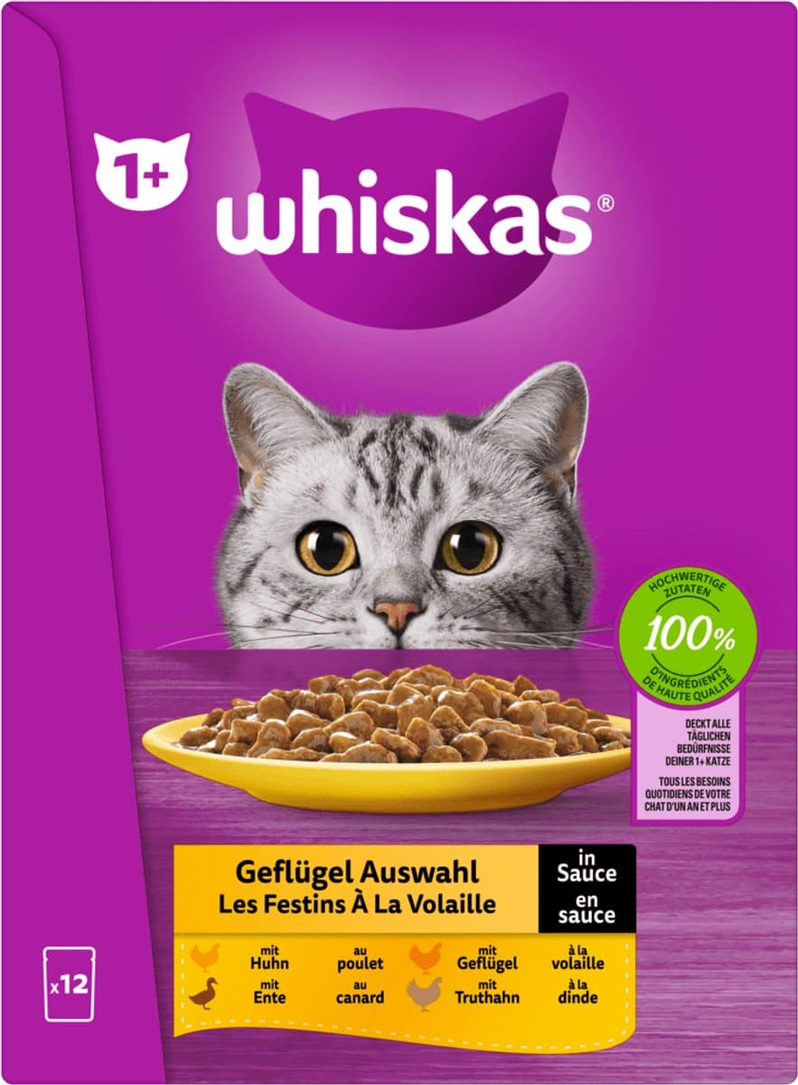 Whiskas 1+ Gevogelte Selectie Saus 12x85g 4-pack - Gevogelte
