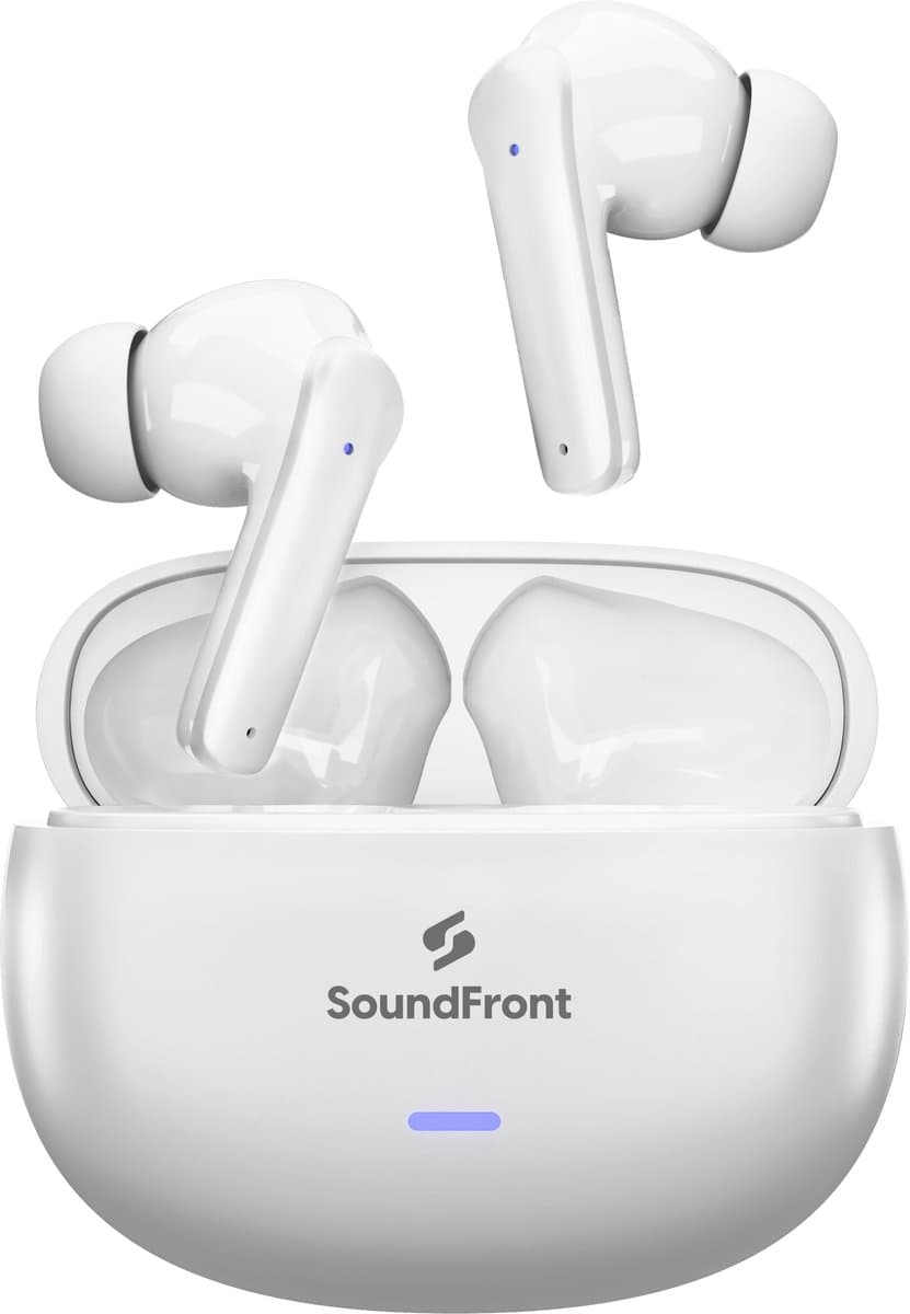 SoundFront Ultimate Draadloze Oordopjes - Bluetooth Oortjes - 26dB Active Noise Cancelling - Oortjes draadloos - Sport oordopjes - Geschikt voor smartphones & laptop - Wit