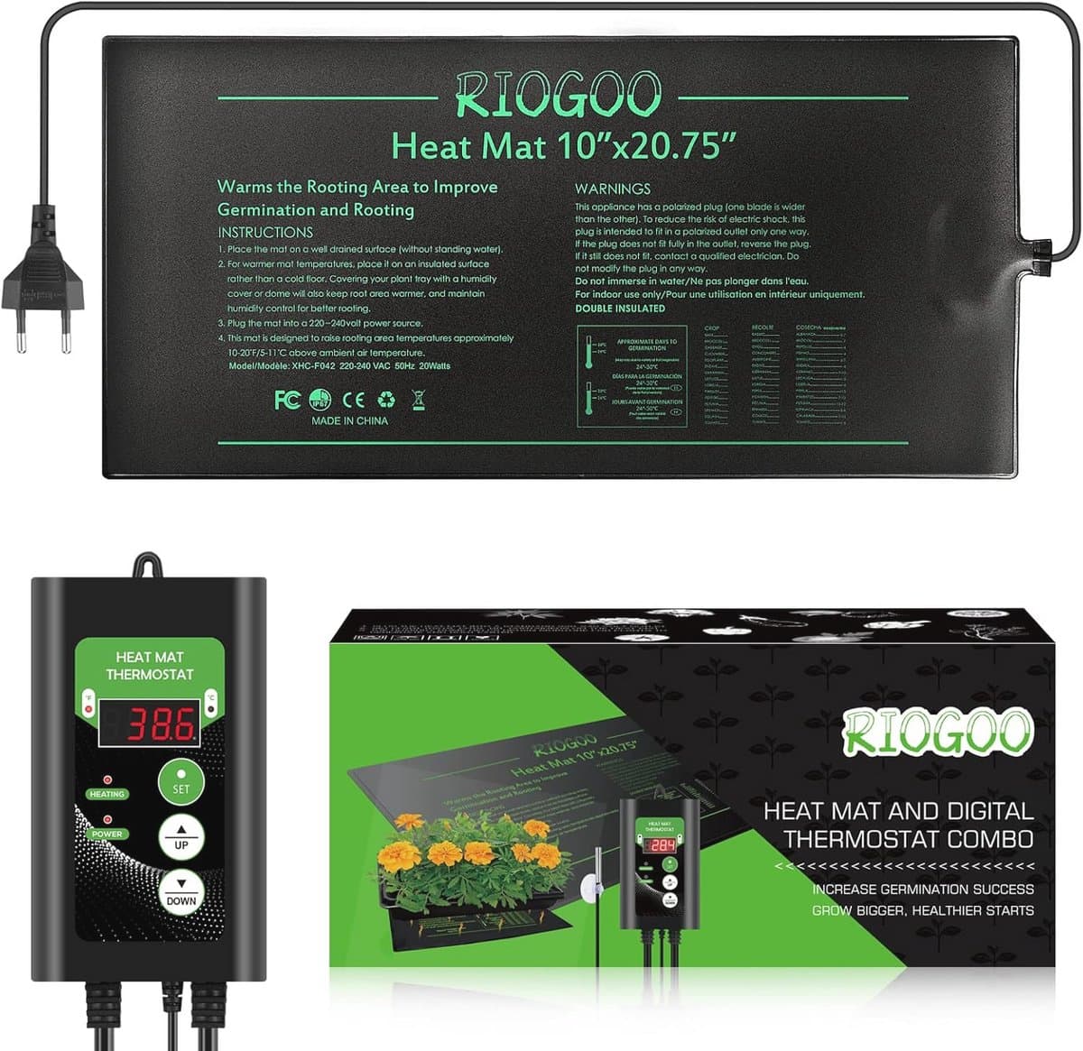 Warmtemat Planten zaailingen thermostaatset waterdicht broeikas-verwarmingskussen 25 x 50 cm