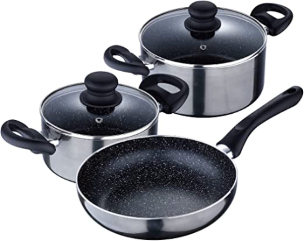 Gratyfied Pannenset Inductie Vrijstaand - Koekenpan Inductie Met Glazen Deksel - 3 Stuks - Zwart