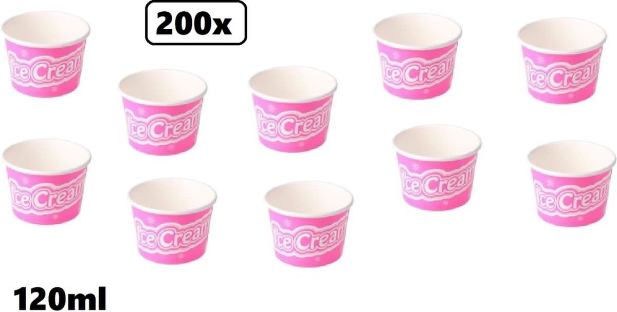 200x IJsbeker IceCream 120ml roze karton - schepijs softijs ijsje zomer festival thema feest party