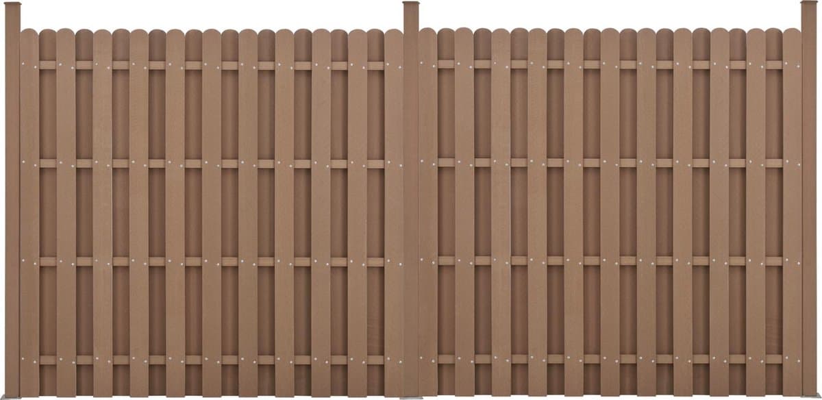 WPC Schuttingpaneel 11 planken met palen 185x376 cm bruin