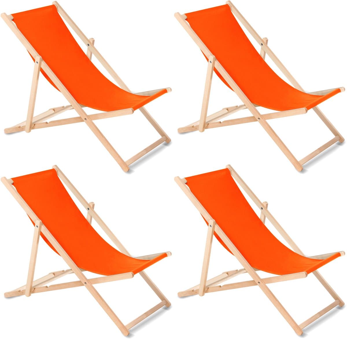 GreenBlue - Set van 4 stuks strandstoel Houten ligstoel Beukenhout Drie verstelbare rugleuningposities - Oranje