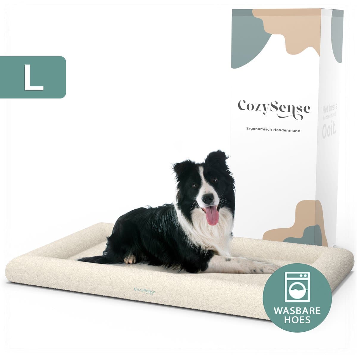 CozySense® Orthopedische Hondenmand - 90 x 55 cm - Maat L - Bouclé Stof - Waterdicht Hondenbed met Wasbare Hoes - Geschikt Als Benchkussen - Wit