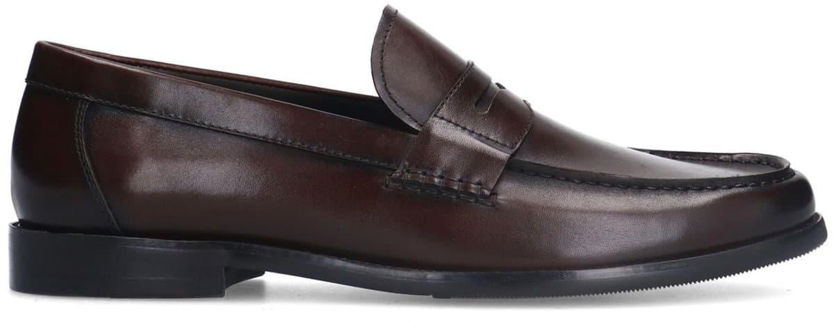 Manfield - Heren - Donkerbruine leren loafers - Maat 45