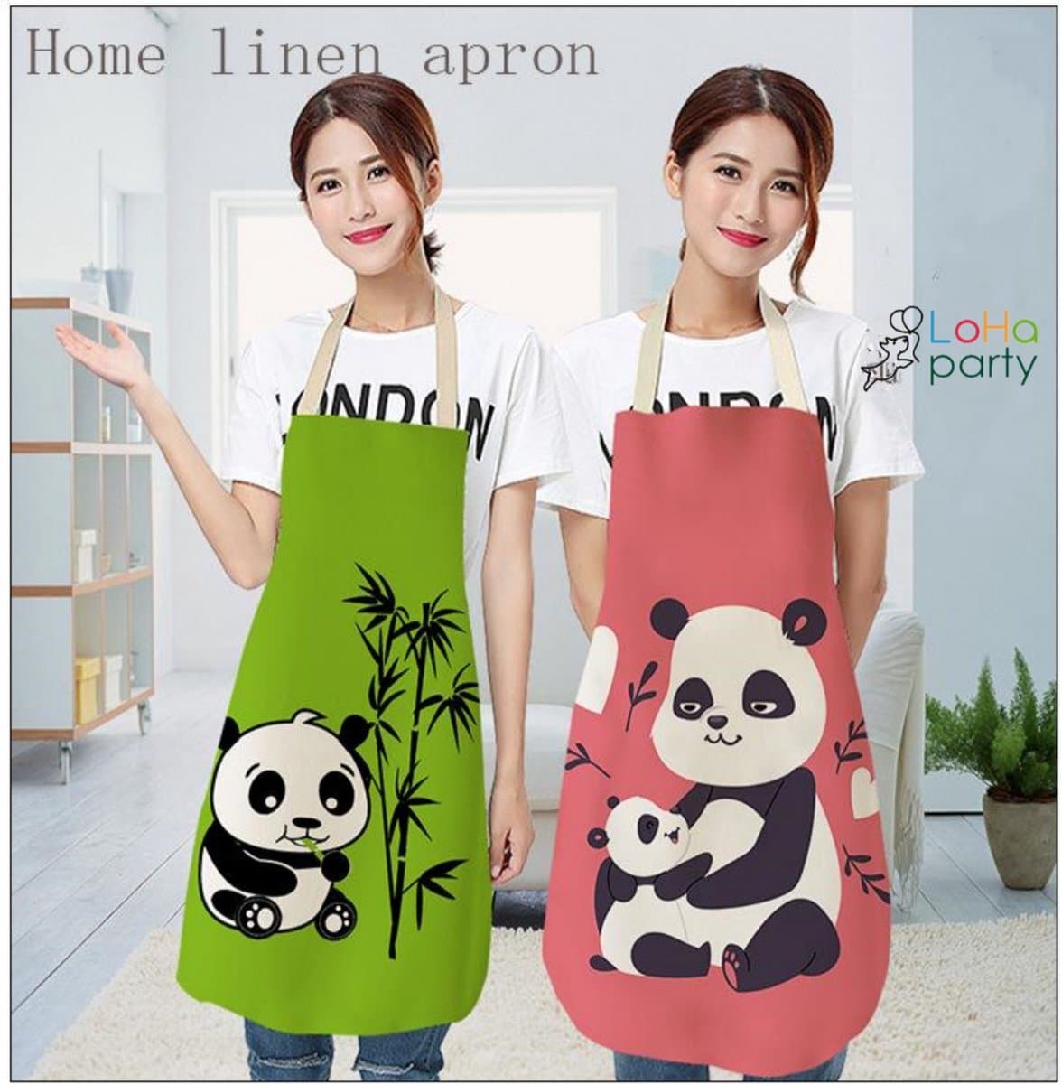 Loha-party® 2 stuks-Moeder Dochter Kookschort-Moederschort-Kinderschort-Cartoon Panda Gedrukt-Antifouling Keukenschort-Dierenprint-ouder-kind cadeau-Kinderen schort- Puur Katoen Hennep -Outdoor Bbq Schort-2 Stuks