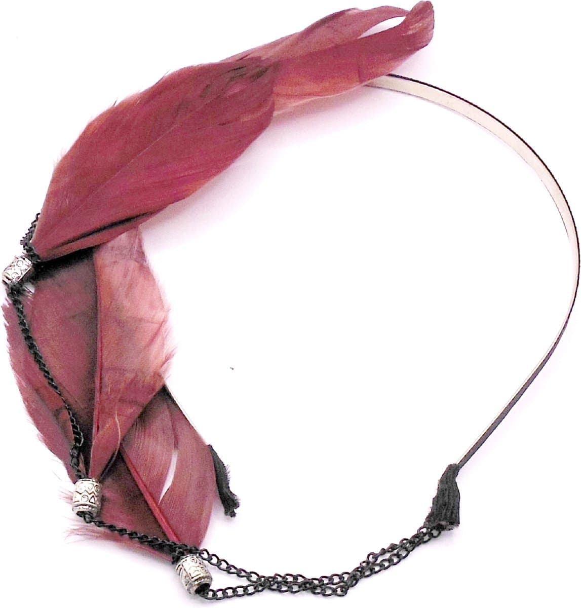 Festival/Ibiza diadeem met hanger 4 veren bruin