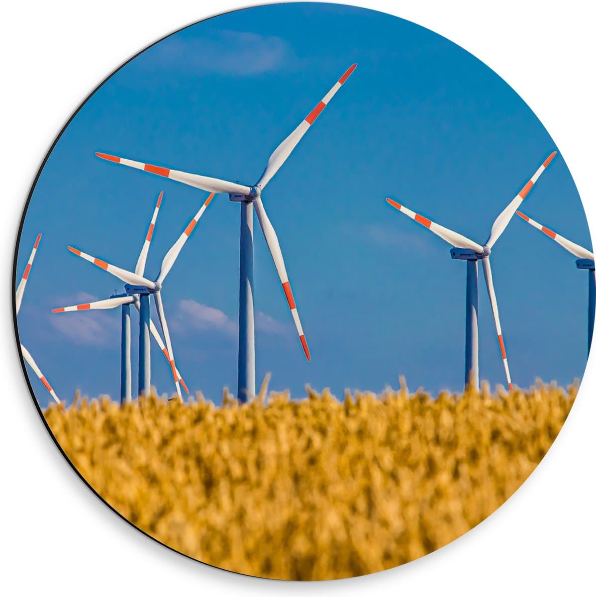 Dibond Muurcirkel - Landschap - Windmolens - Kleuren - 30x30 cm Foto op Aluminium Muurcirkel (met ophangsysteem)