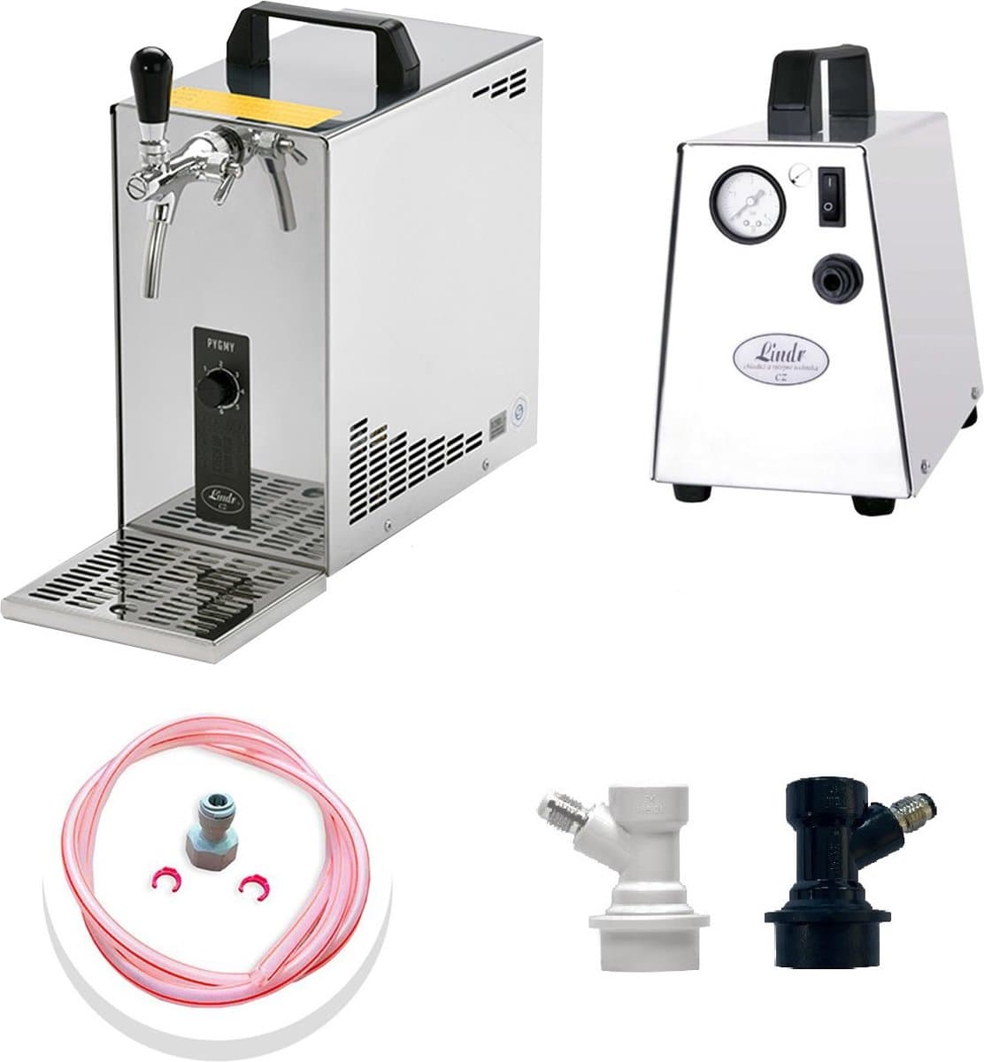 Complete Set - Biertap PYGMY 25, 1-kraans, 35 liter/uur - met Luchtcompressor, NC Adapter - Droogkoeler, Thuistap, Bierkoeler