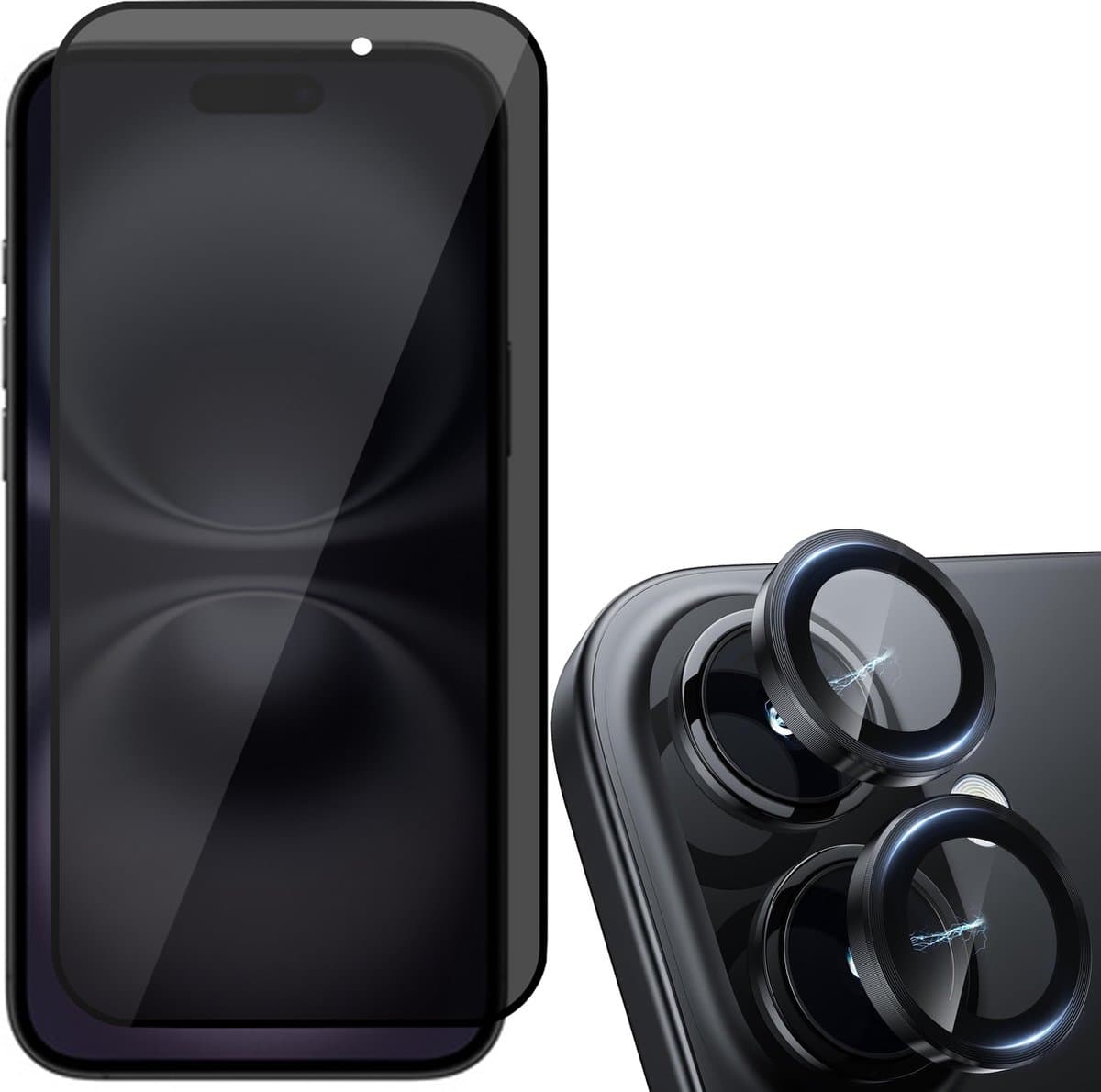 Privacy Screenprotector & Camera Protector geschikt voor iPhone 16 - Volledig Dekkend Gehard Glazen Tempered Glass Krasbestendig