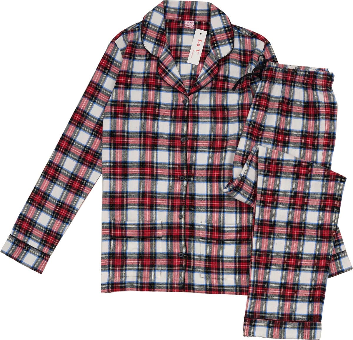 La-V Flanel pyjama set voor meisjes met geruit patroon Rood 164-170