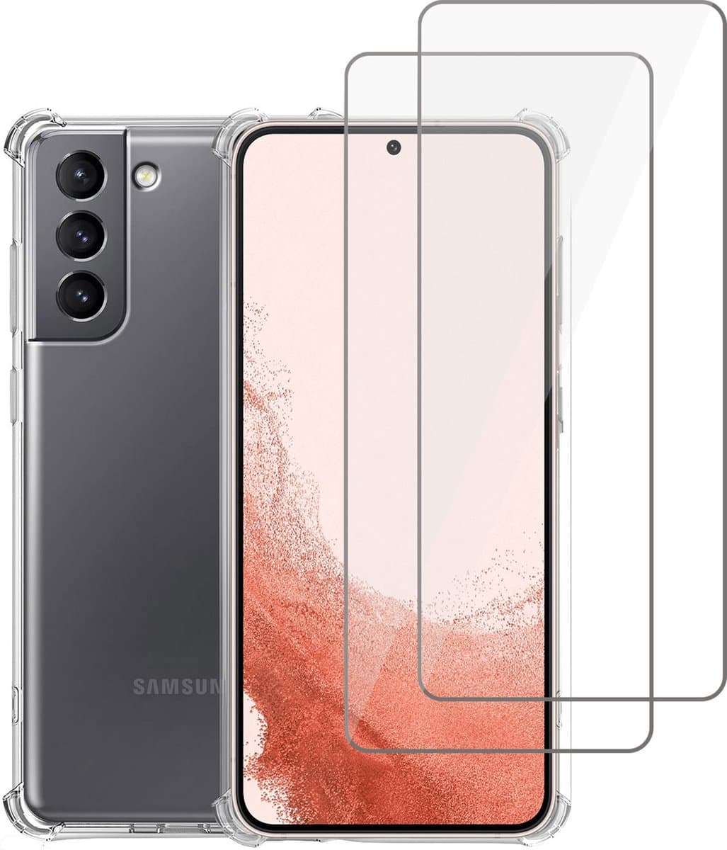 Hoesje geschikt voor Samsung S22 Plus + Screenprotector – 2x Tempered Glass - Extreme Shock Case Transparant