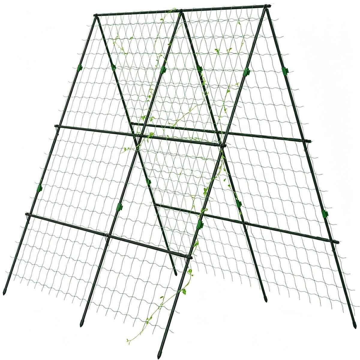 Verstelbaar Klimrek met Zadeldak en Plantenbeschermingsnet - Stalen Frame - Plantensteun voor Tuin - Groen - 180x100x180 cm